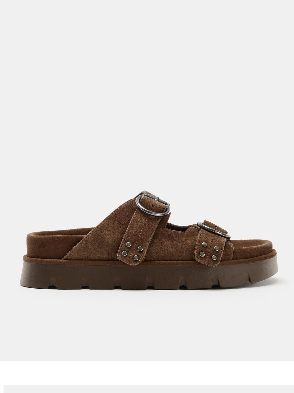 Zara Buckled Suede Platform Sandals in a dark tan color - Picture 3 of 8
